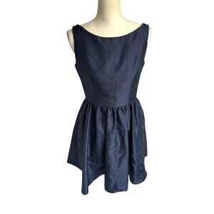 Andrew Adela navy blue cocktail dress skater women small formal wedding guest